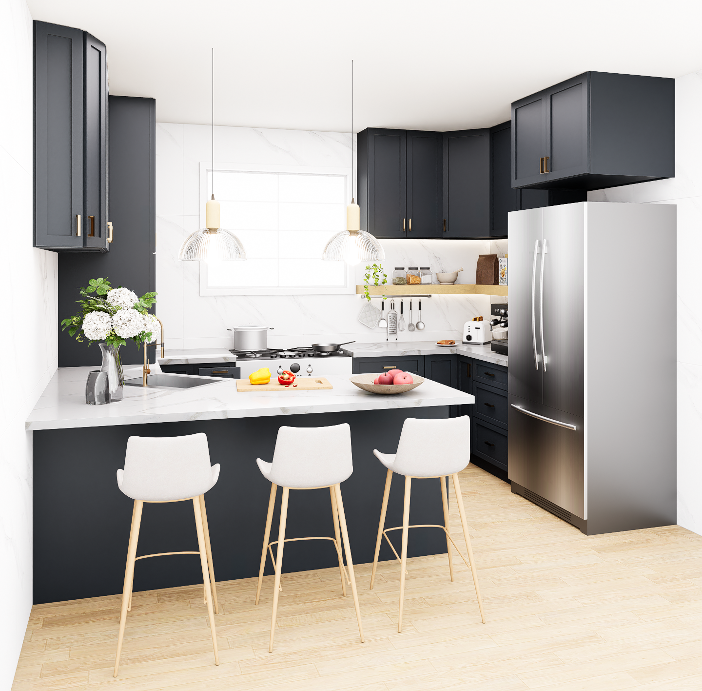 Graphite Kitchen Cabinet Set For U-shape Layout Kitchen Compatible with 108-inch kitchens Small Space 