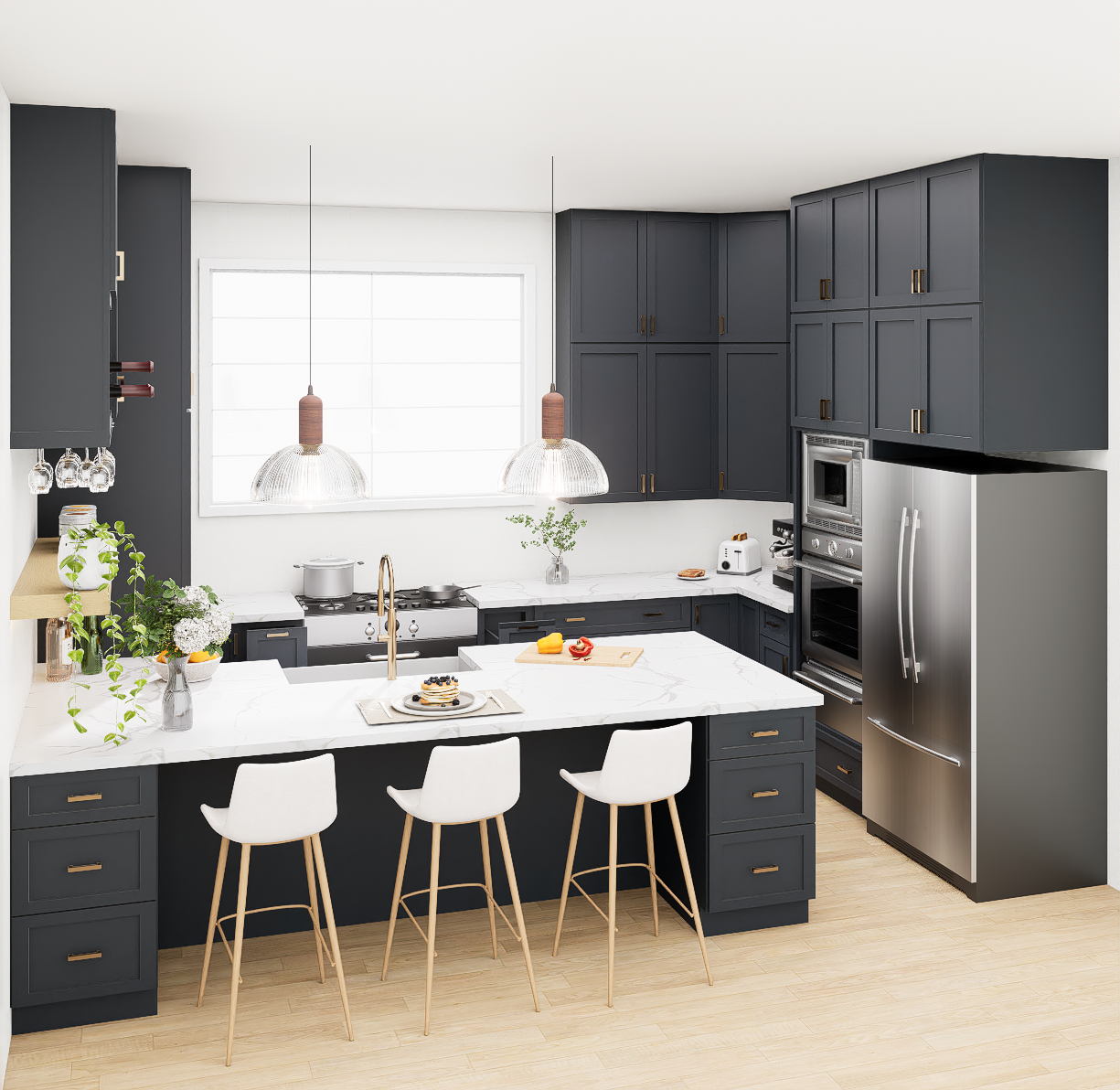 Graphite Kitchen Cabinet Set For U-shape Layout Kitchen Compatible with 120-inch kitchens Small Space 