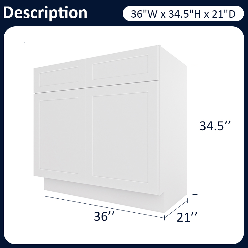 White Shaker RTA Kitchen Cabinet Vanity Sink Cabinet V3621