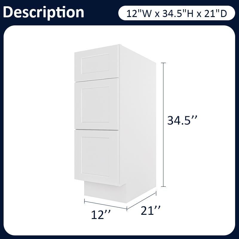White Shaker RTA Kitchen Cabinet Vanity Drawer Cabinet VSD1221
