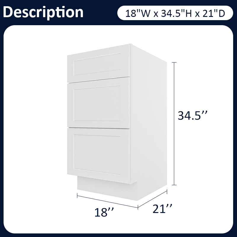 White Shaker RTA Kitchen Cabinet Vanity Drawer Cabinet VSD1821