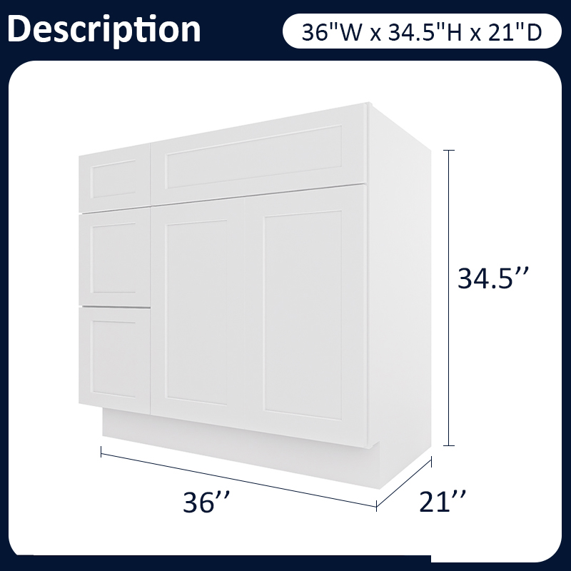 White Shaker RTA Kitchen Cabinet Vanity Sink 2-Drawer Cabinet VSD3621L