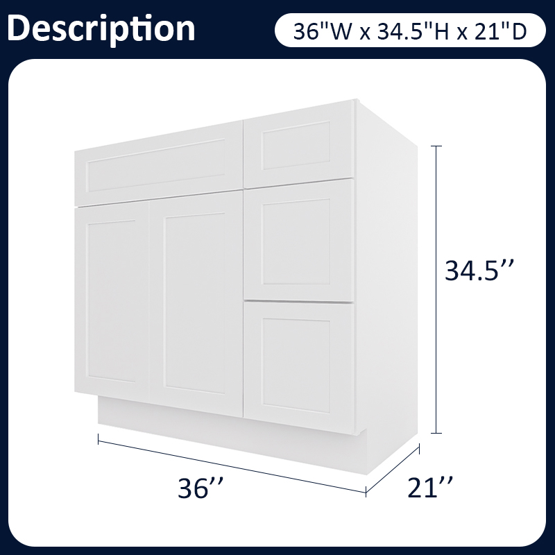 White Shaker RTA Kitchen Cabinet Vanity Sink 2-Drawer Cabinet VSD3621R