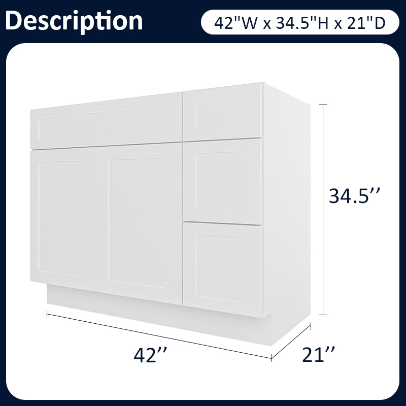 White Shaker RTA Kitchen Cabinet Vanity Sink 2-Drawer Cabinet VSD4221R