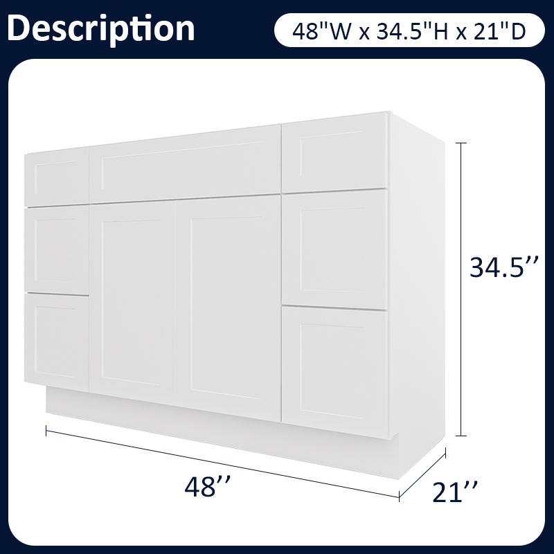 White Shaker RTA Kitchen Cabinet Vanity Sink 6-Drawer Cabinet VSD4821
