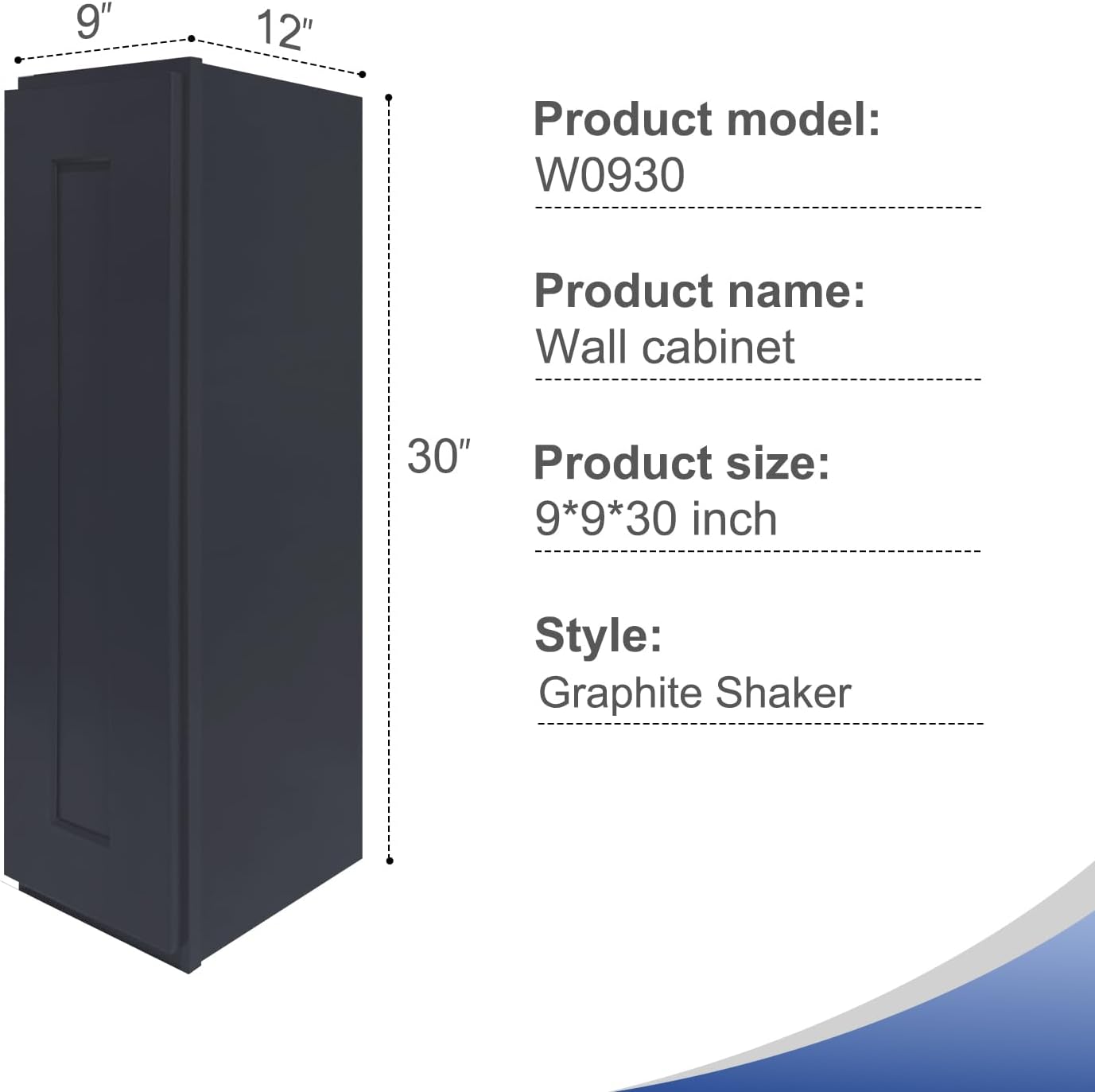 Graphite Shaker RTA Kitchen Cabinet with Soft-Close Doors W1230