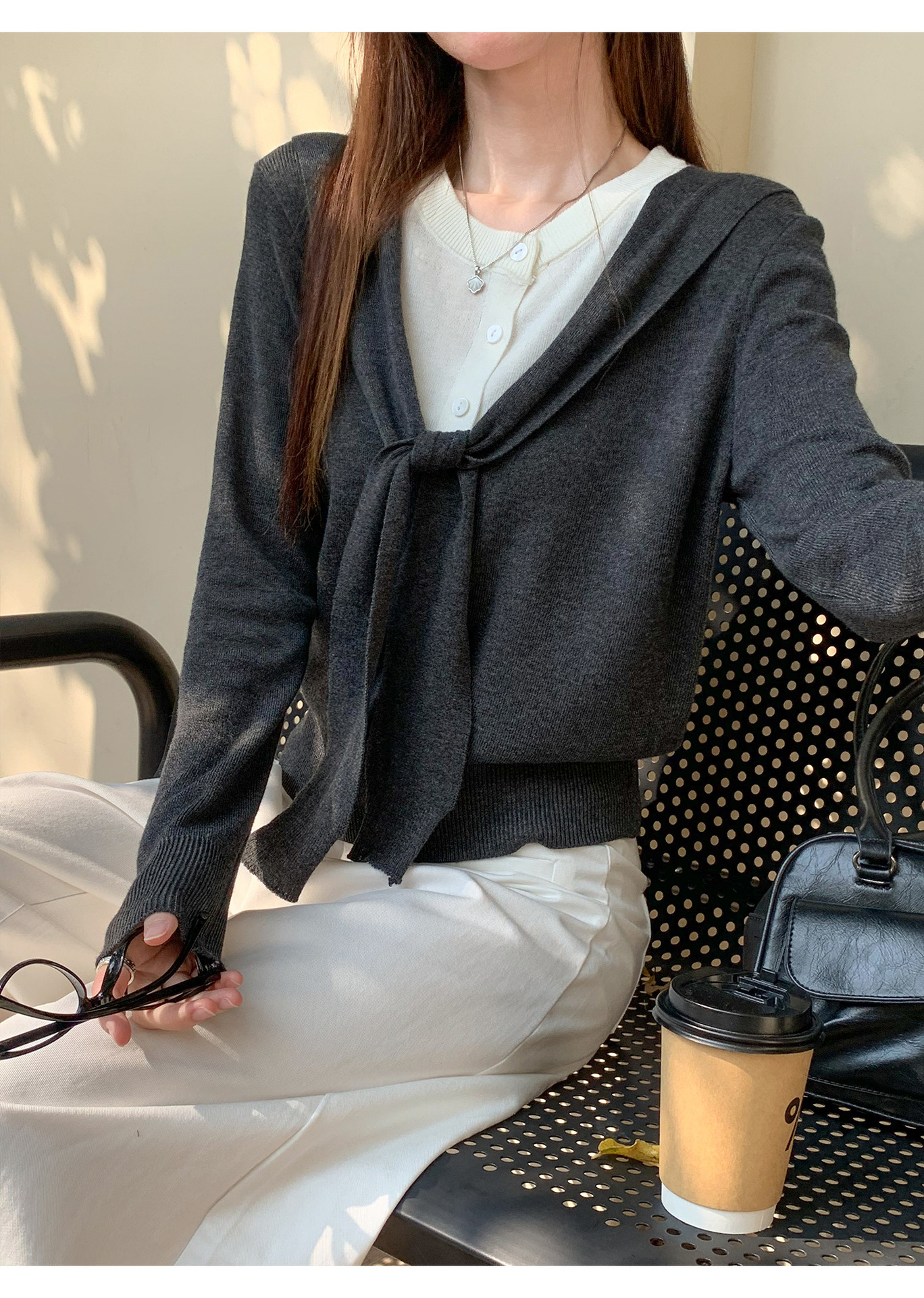 2026 Spring Fashion Dresses|A simple, solid color, Faux two-layer long sleeved knitted sweater with a shawl|Women's New Loose and Slimming Top for Campus, Dates & the Office