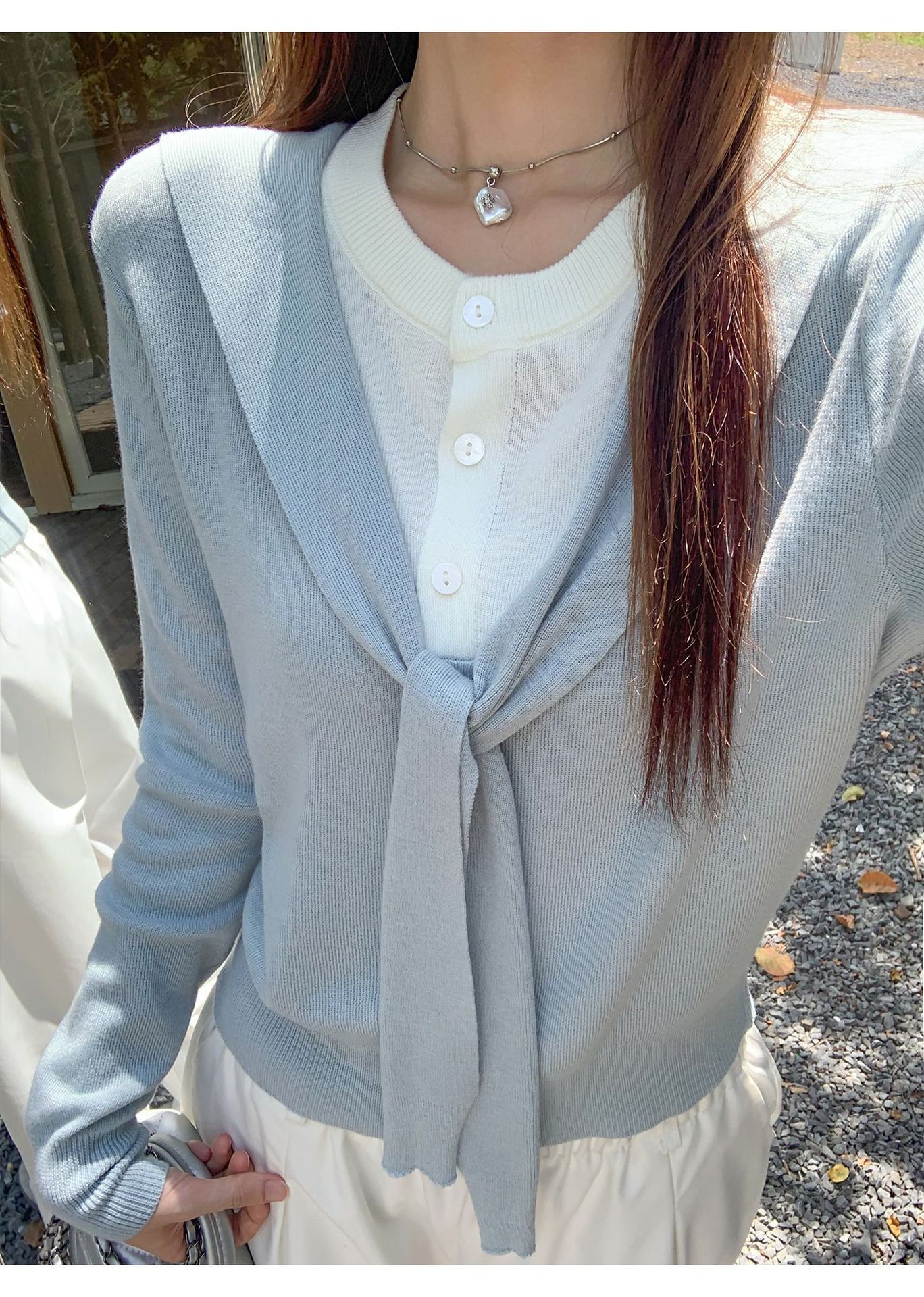 2026 Spring Fashion Dresses|A simple, solid color, Faux two-layer long sleeved knitted sweater with a shawl|Women's New Loose and Slimming Top for Campus, Dates & the Office