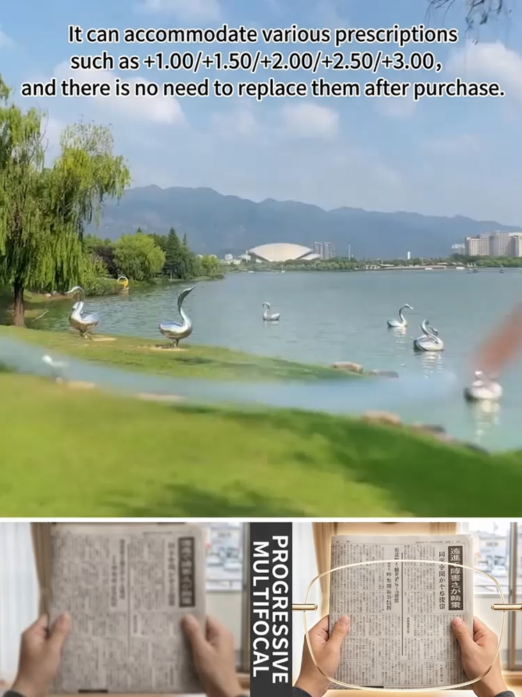 German Freeform Lens Technology: 💎 Over 100,000 optical polishing processes seamlessly integrate near, intermediate, and far vision into a single lens 🔄. The moment you put it on, the world transforms from 480P to 4K high definition 👁✨!