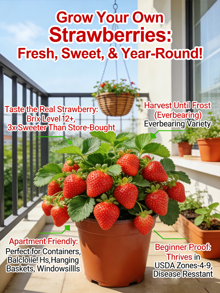 🍓Potted Strawberry Seedlings - Sweet, Juicy, and Nutritious🍃 Helps Lower Blood Sugar✅ Free Trial - Full Refund if Unsatisfied🎁