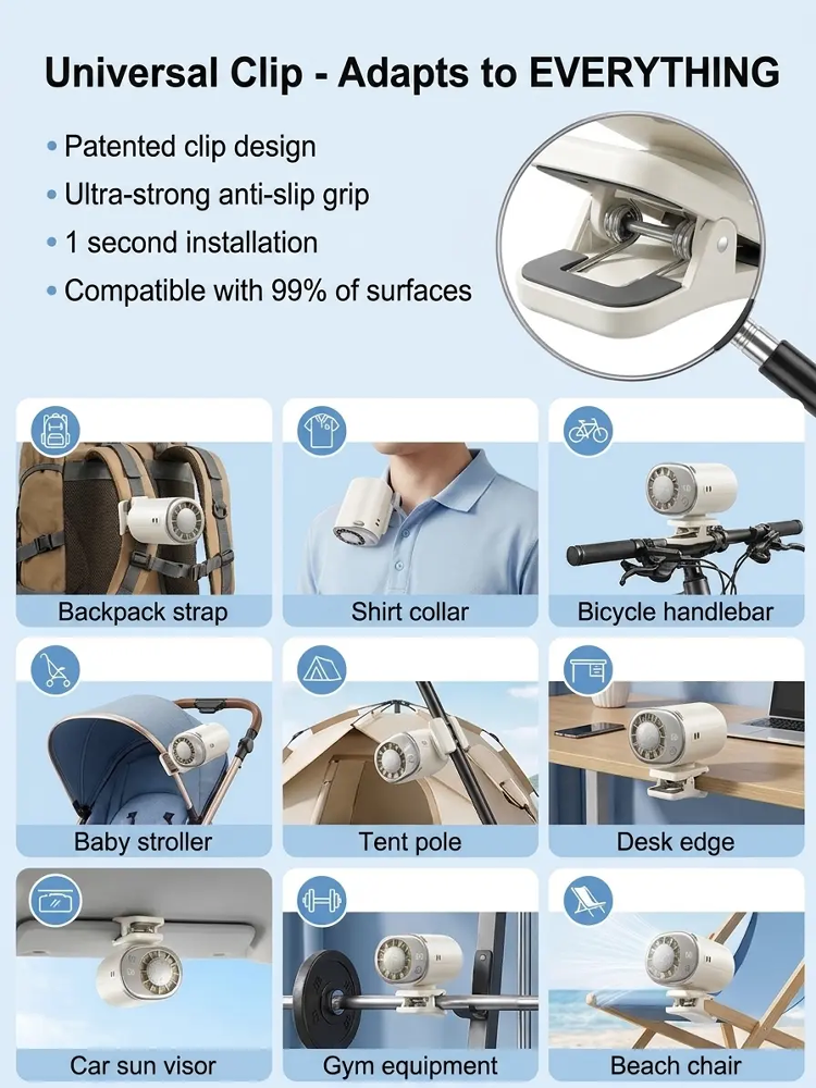 🚀 Active Ice Cooling: Clip on to drop 20°F instantly, No more outdoor sweat!