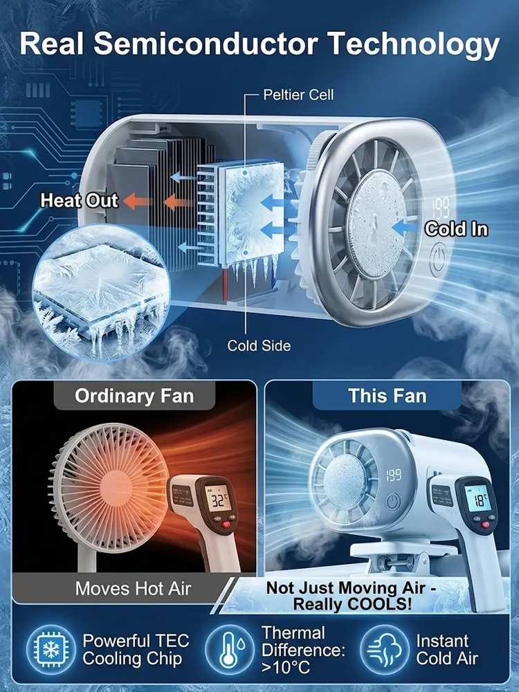 🚀 Active Ice Cooling: Clip on to drop 20°F instantly, No more outdoor sweat!