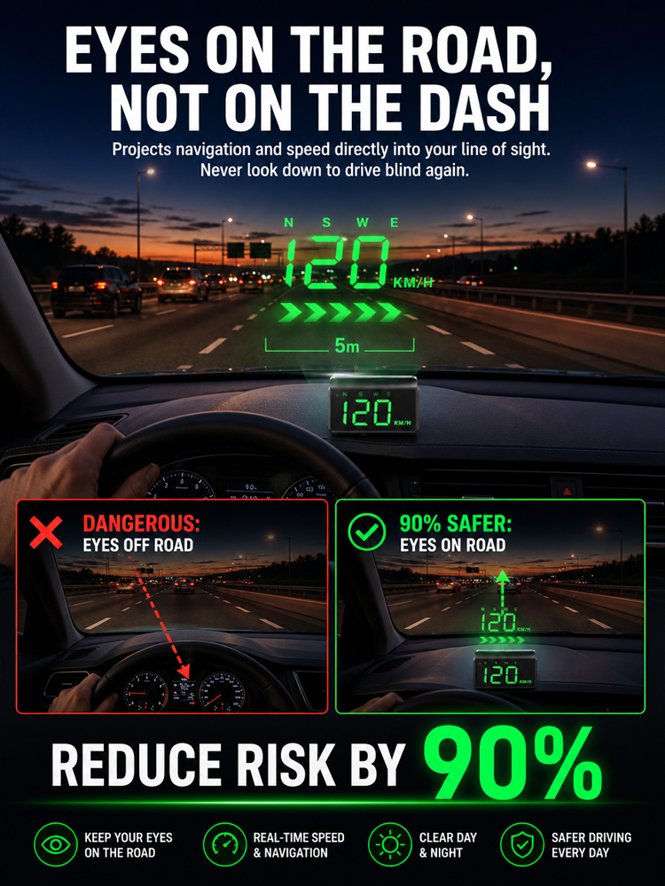 🚀 Smart HUD Display: 1-Sec plug to project speed on windshield, No more distracted driving!