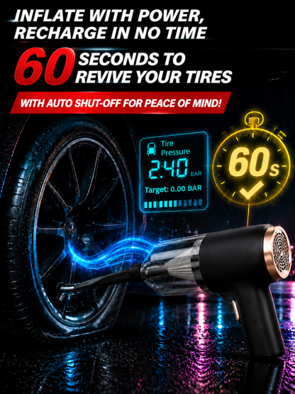 🚀 2-in-1 Power Pro: 10s to Clean & Full, No more roadside panic!