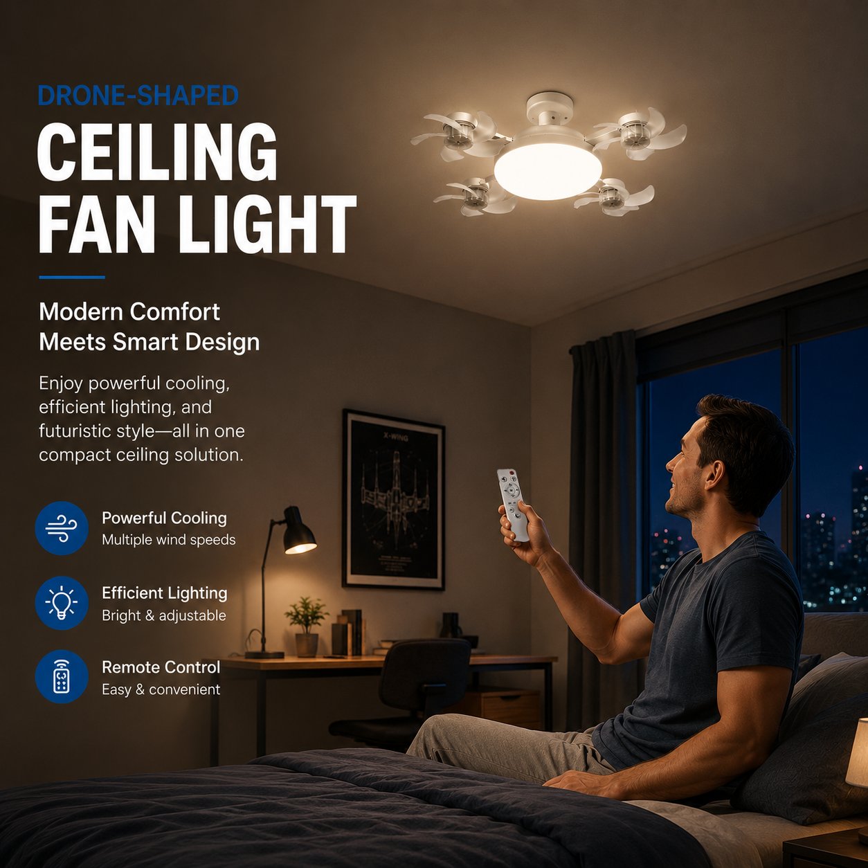 💡 Ceiling Fan with E27 Socket – Silent 2-in-1 LED Fan with Remote Control – Cool & Light in One 🏠