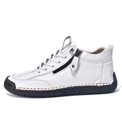 Men's leather outdoor leisure boots – cowhide upper, wide toe, arch support, zip and slip-on style, comfortable for walking and driving