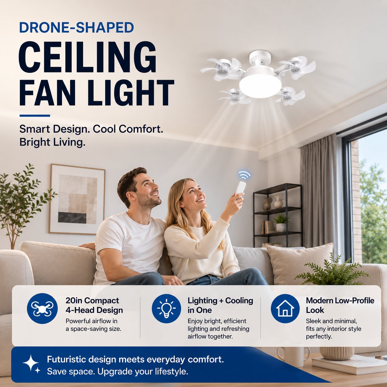 💡 Ceiling Fan with E27 Socket – Silent 2-in-1 LED Fan with Remote Control – Cool & Light in One 🏠