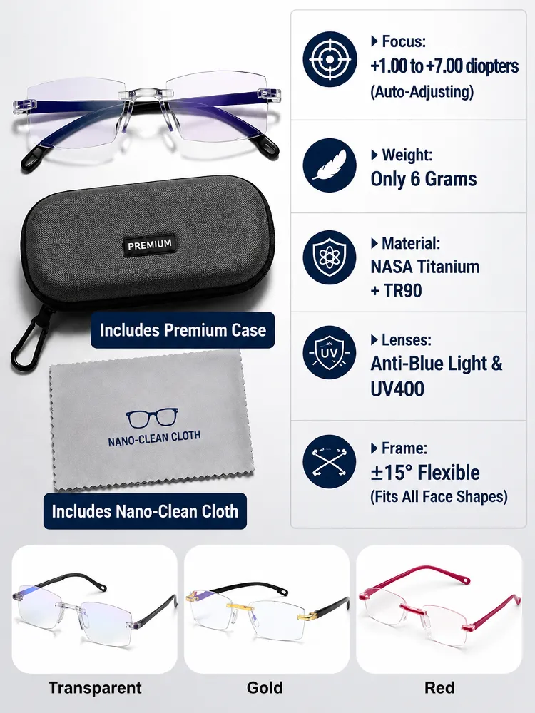 0.01s Auto-Focus Progressive Glasses +1.00~+7.00D Stepless for Reading & Driving