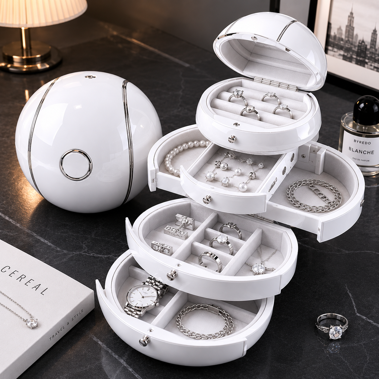 One-Touch Flower-Opening Spherical Jewelry Box