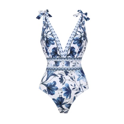 Laser Cutting Flower Hollow One Piece Swimsuit and Skirt