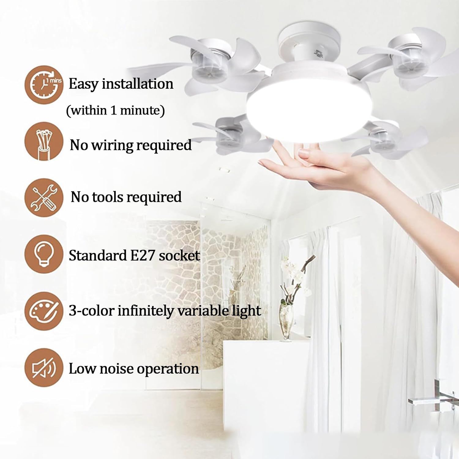 💡 Ceiling Fan with E27 Socket – Silent 2-in-1 LED Fan with Remote Control – Cool & Light in One 🏠