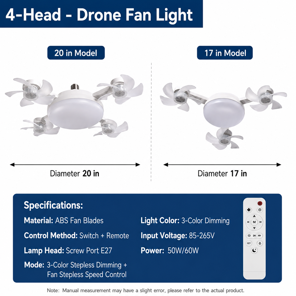 💡 E27 Drone Ceiling Fan Light – Silent 2-in-1 LED Fan with Remote Control 🏠