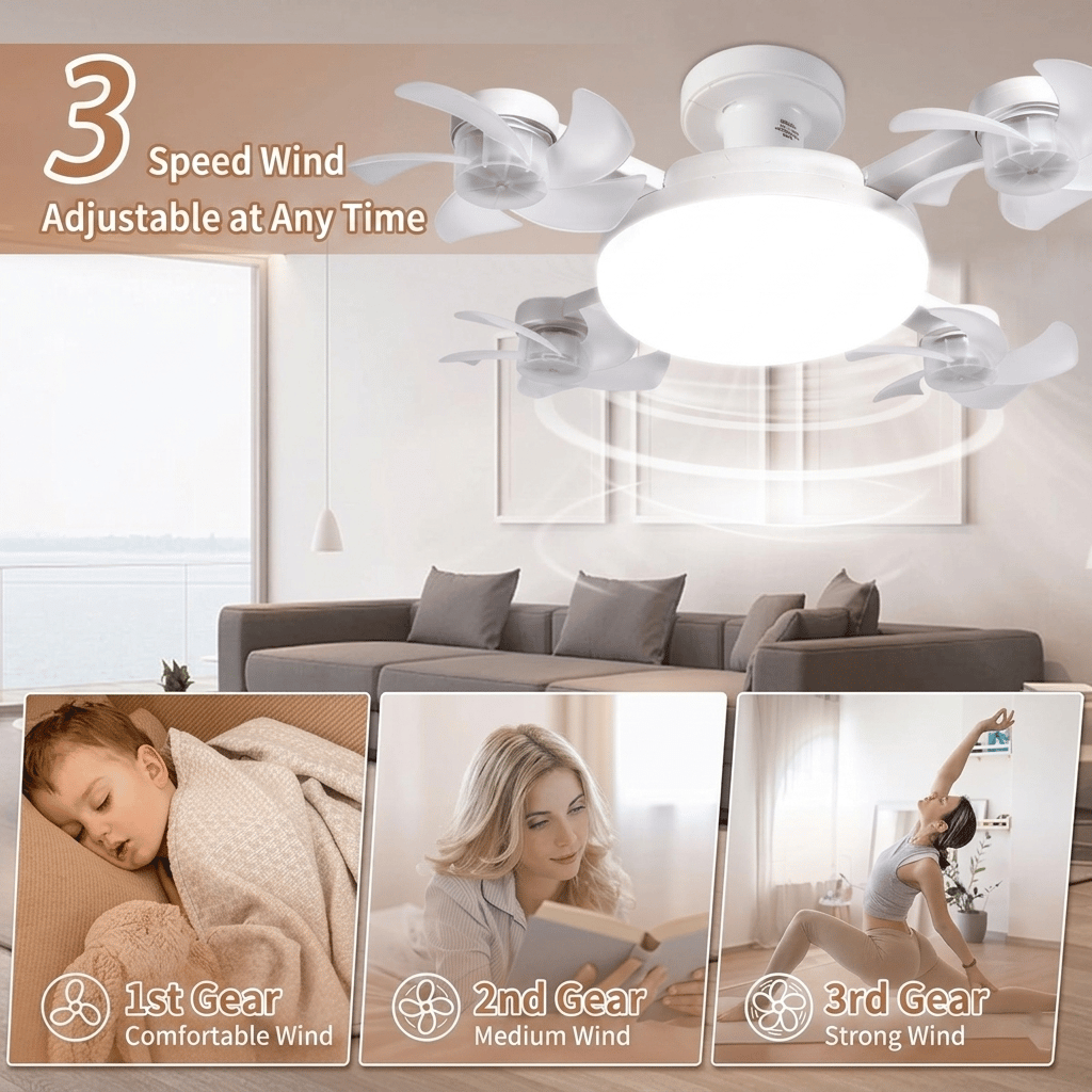 💡 Ceiling Fan with E27 Socket – Silent 2-in-1 LED Fan with Remote Control – Cool & Light in One 🏠