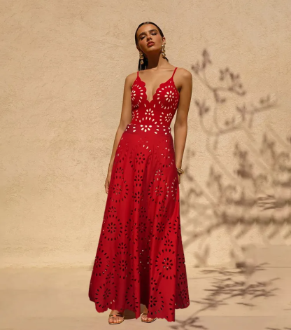 Laser Cutting Flower Hollow One Piece Swimsuit and Skirt