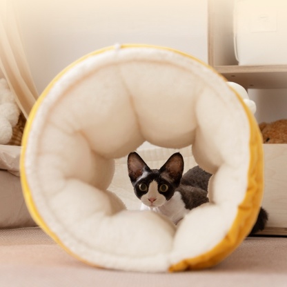 Cozy Pet Tunnel Bed - Thickened 2-in-1 Play & Sleep Cushion, Cartoon Big-Eye for Cold Seasons