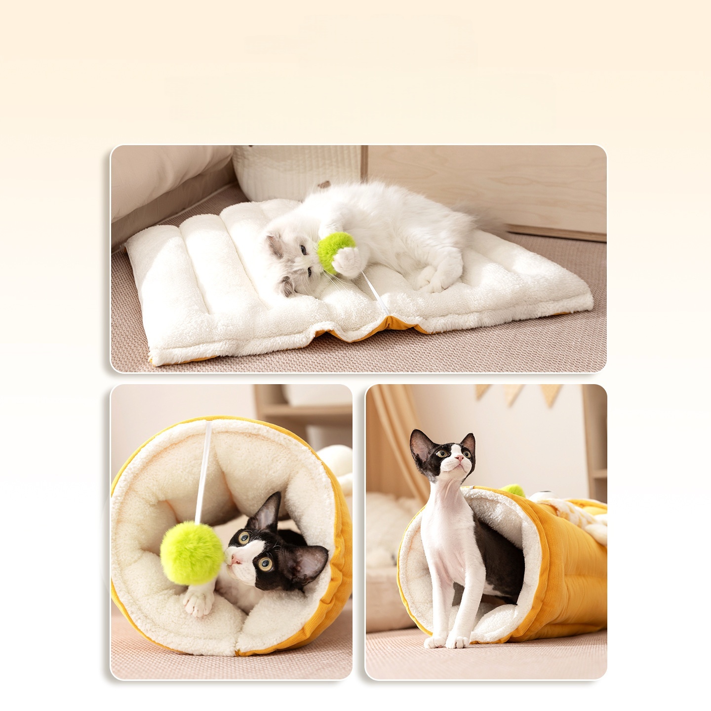 Cozy Pet Tunnel Bed - Thickened 2-in-1 Play & Sleep Cushion, Cartoon Big-Eye for Cold Seasons