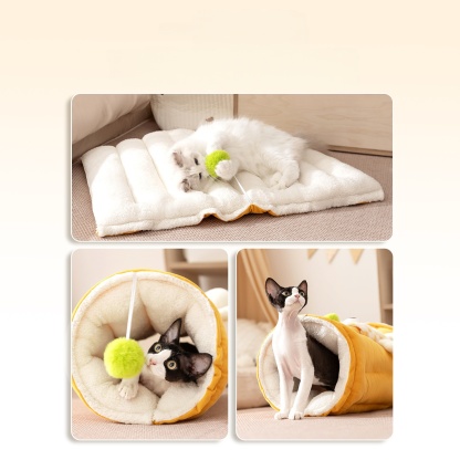 Cozy Pet Tunnel Bed - Thickened 2-in-1 Play & Sleep Cushion, Cartoon Big-Eye for Cold Seasons