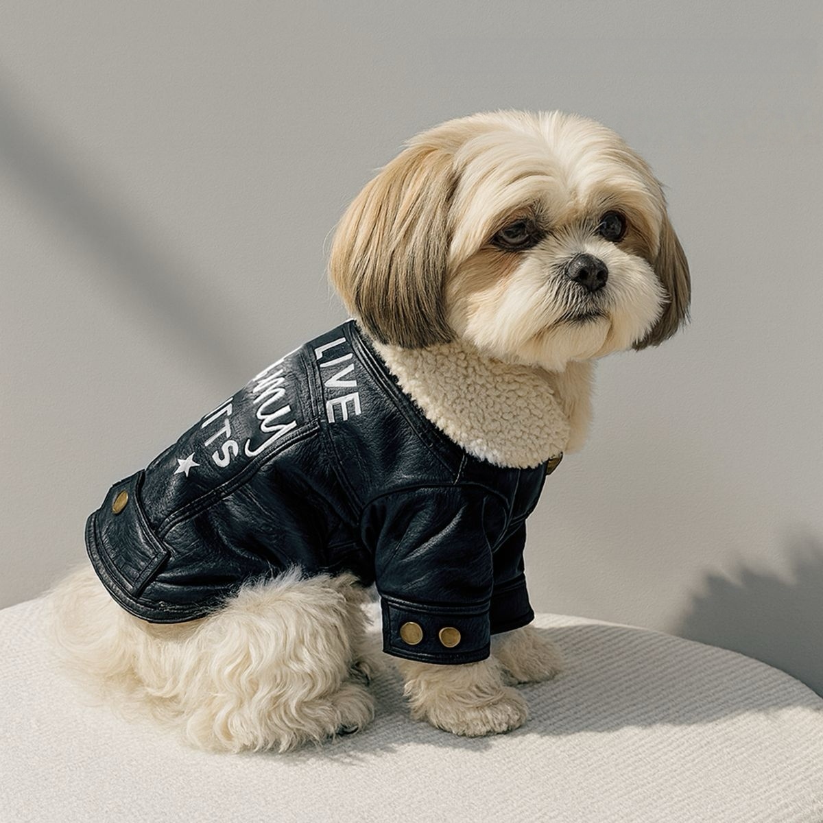 Bellepaw Stylish Pet Leather Coat – Spring/Fall Lightweight Fleece-Lined Warm Windproof Outfit for Dogs