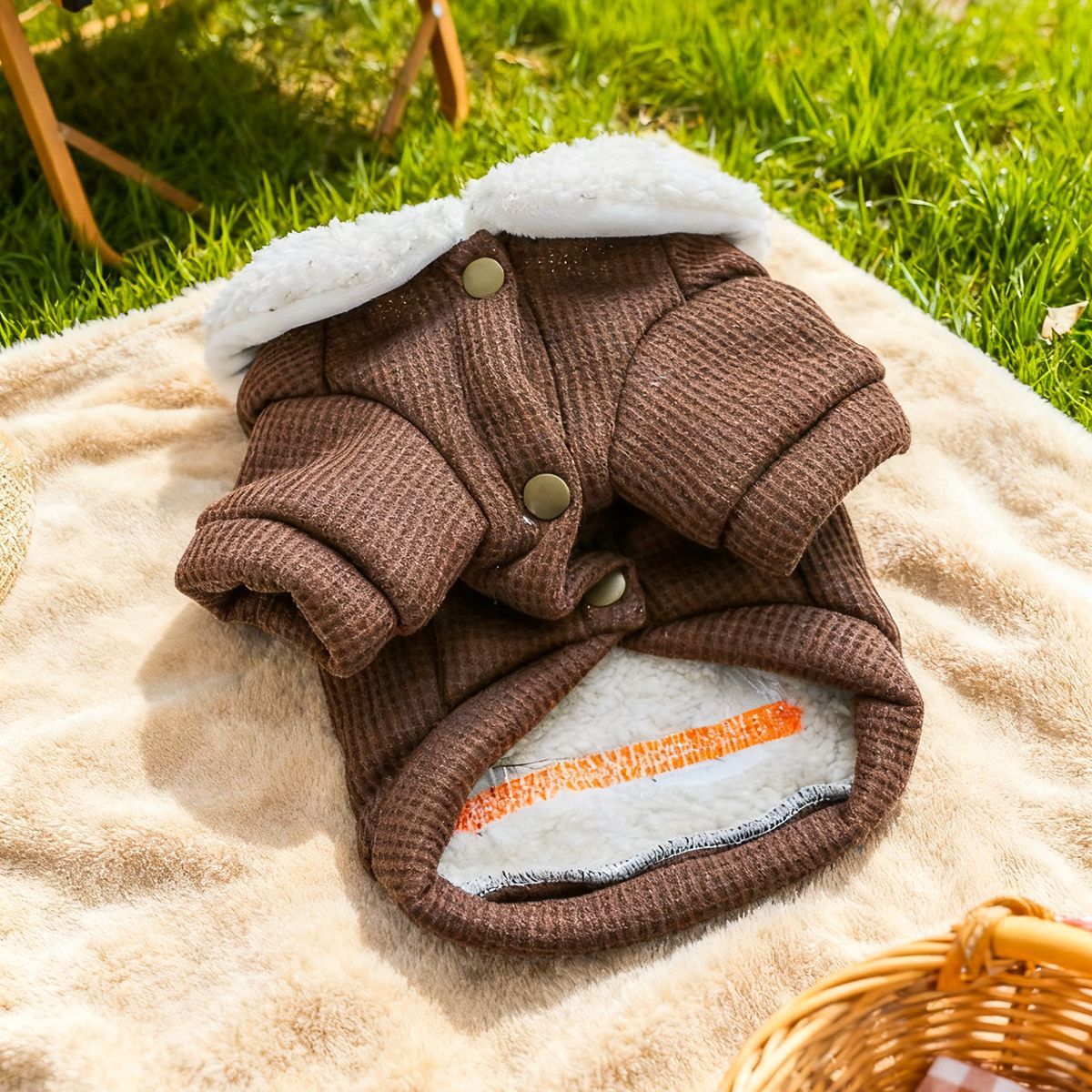 Bellepaw Pet "Googly Eye Monster" Waffle Knit Sherpa Collar Coat