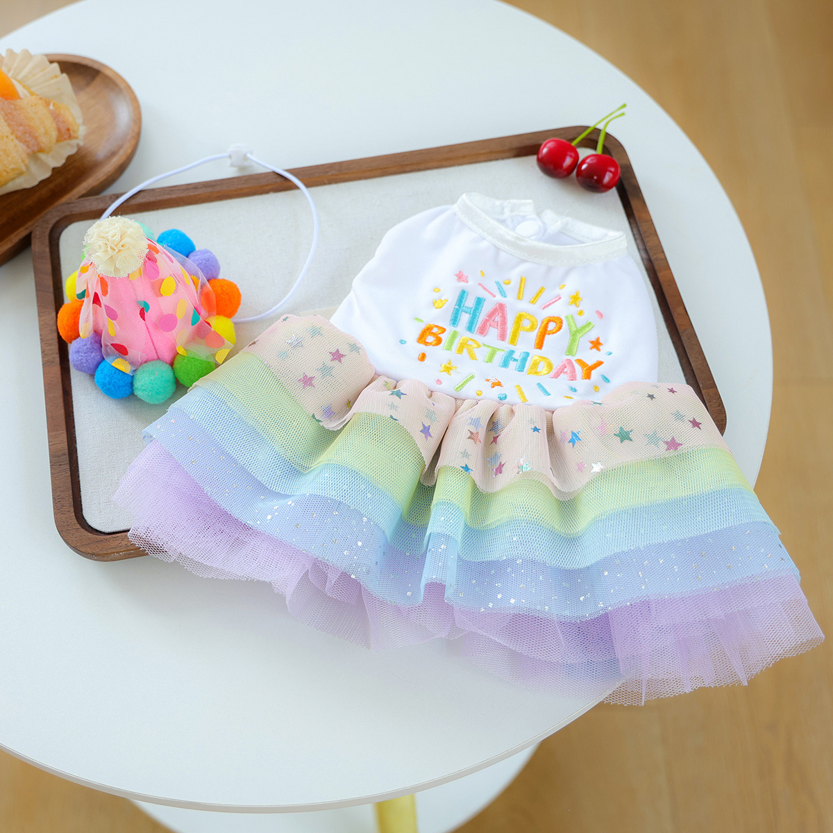 Adorable 3-Piece Pet Birthday Set: Romantic Tutu Dress + Hat + Festive Banner for Small Dogs & Puppies-BELLEPAW