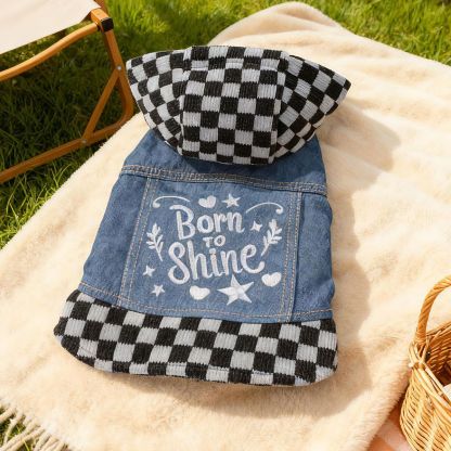 Bellepaw Pet "Super Star" Checkered Hooded Denim Vest