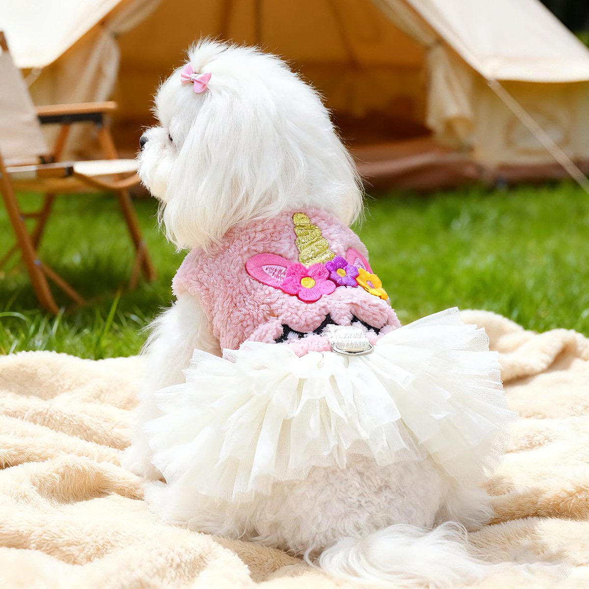 Bellepaw Pet Pink Unicorn Plush Tutu Dress
