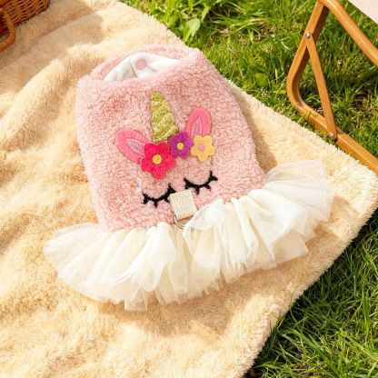 Bellepaw Pet Pink Unicorn Plush Tutu Dress