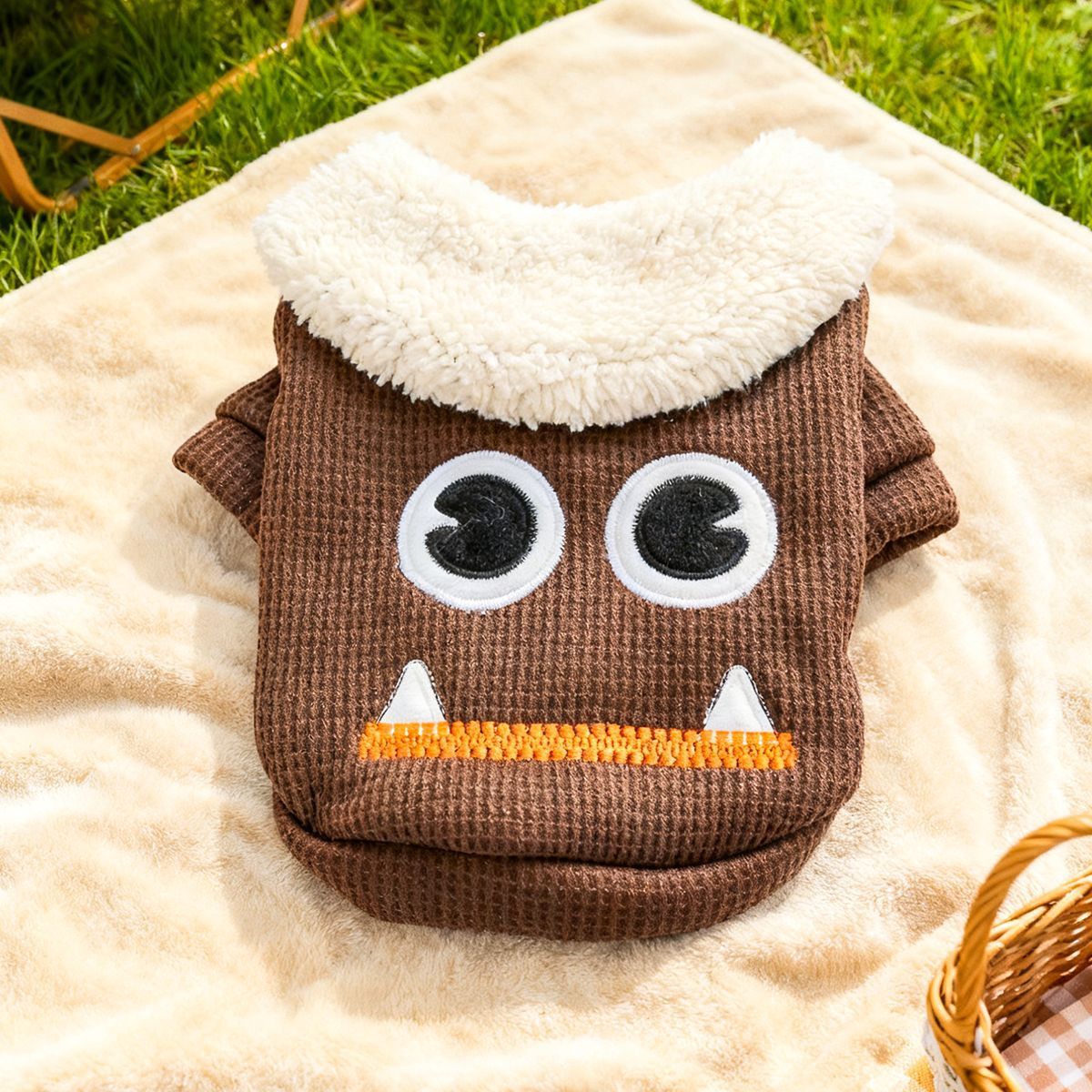 Bellepaw Pet "Googly Eye Monster" Waffle Knit Sherpa Collar Coat