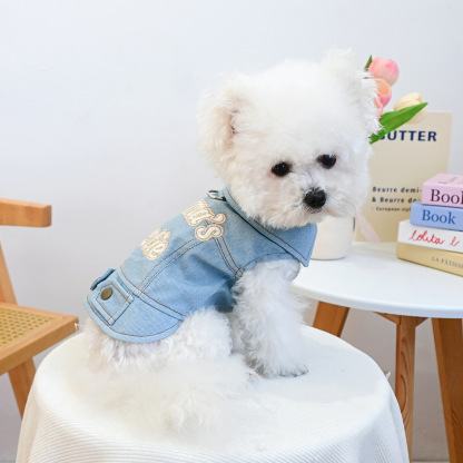 Bellepaw Pet Light Denim Vest - "Mama's Bestie" Embroidered Design with Leash D-Ring