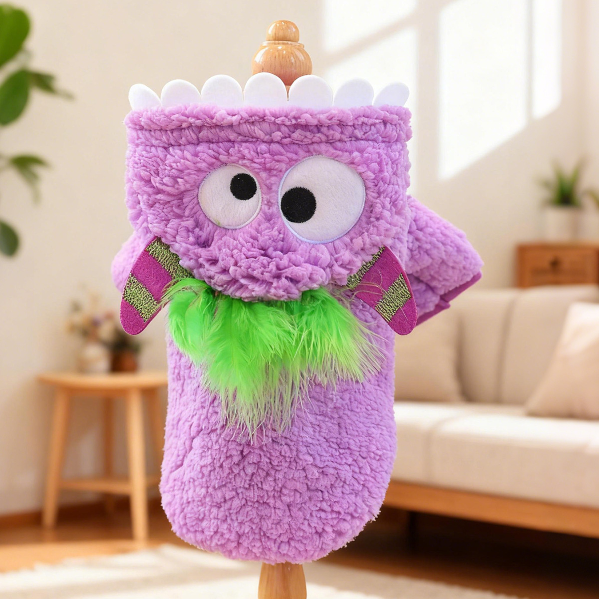 Bellepaw Pet Pink Fluffy Monster Sherpa Vest - Googly Eye & Yellow Feather  Design