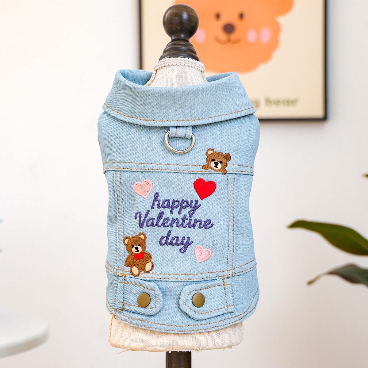 Bellepaw Pet Valentine's Day Teddy Bear Denim Vest