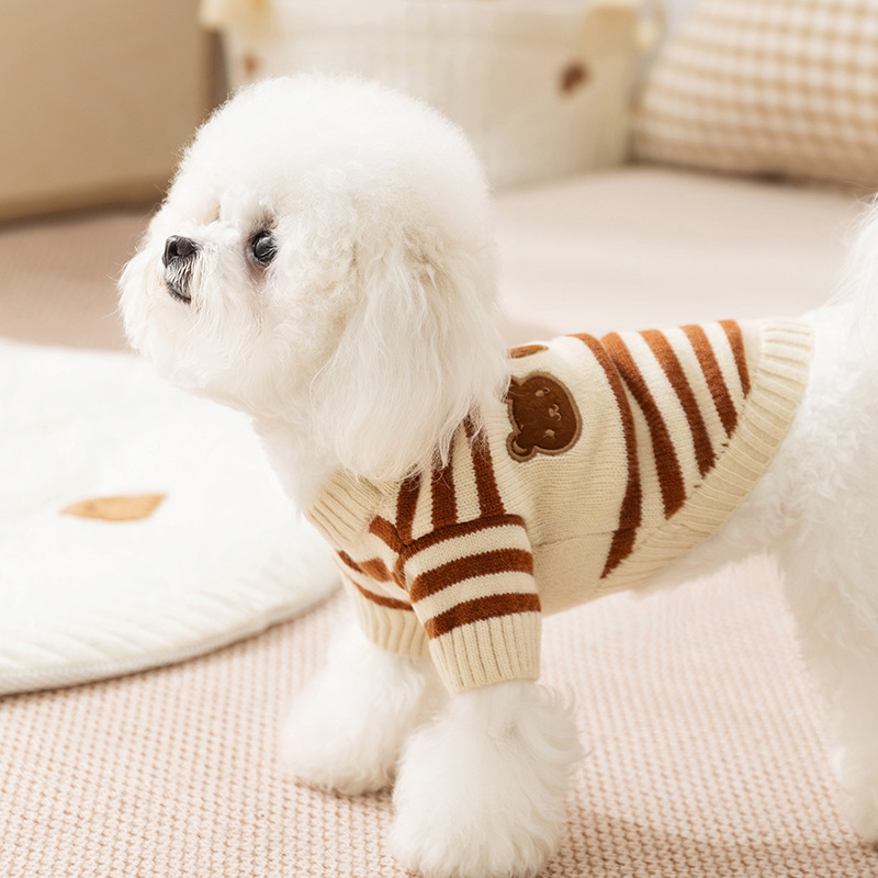 Bellepaw Pet Striped Triple Bear Knit Sweater