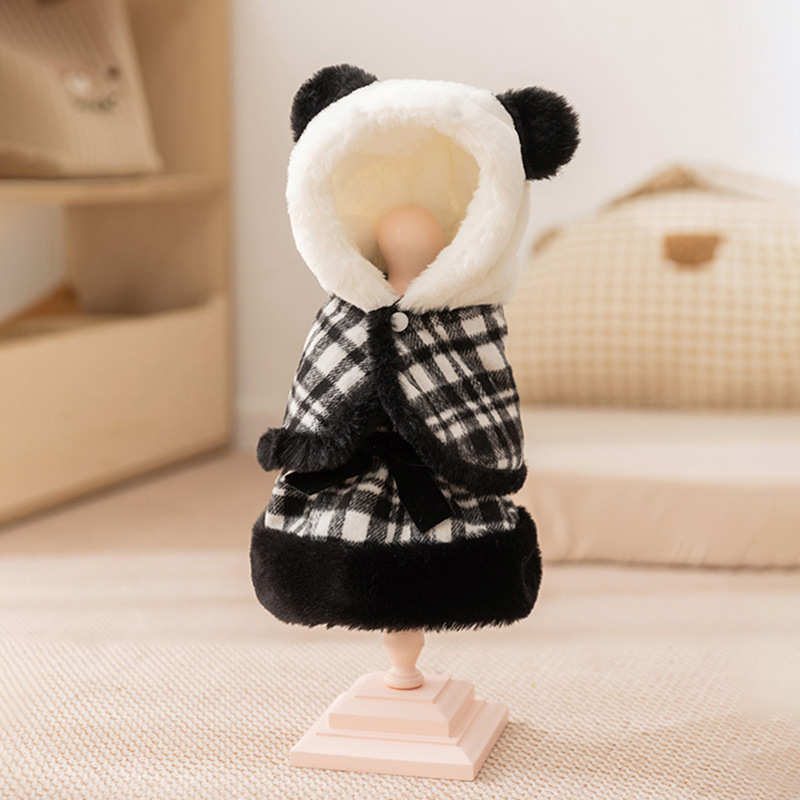 Thickened Warm Bowknot Cotton Dress - Pet Clothing with Long Ear Cape for Cats & Small/Medium Dogs (Autumn/Winter)-BELLEPAW