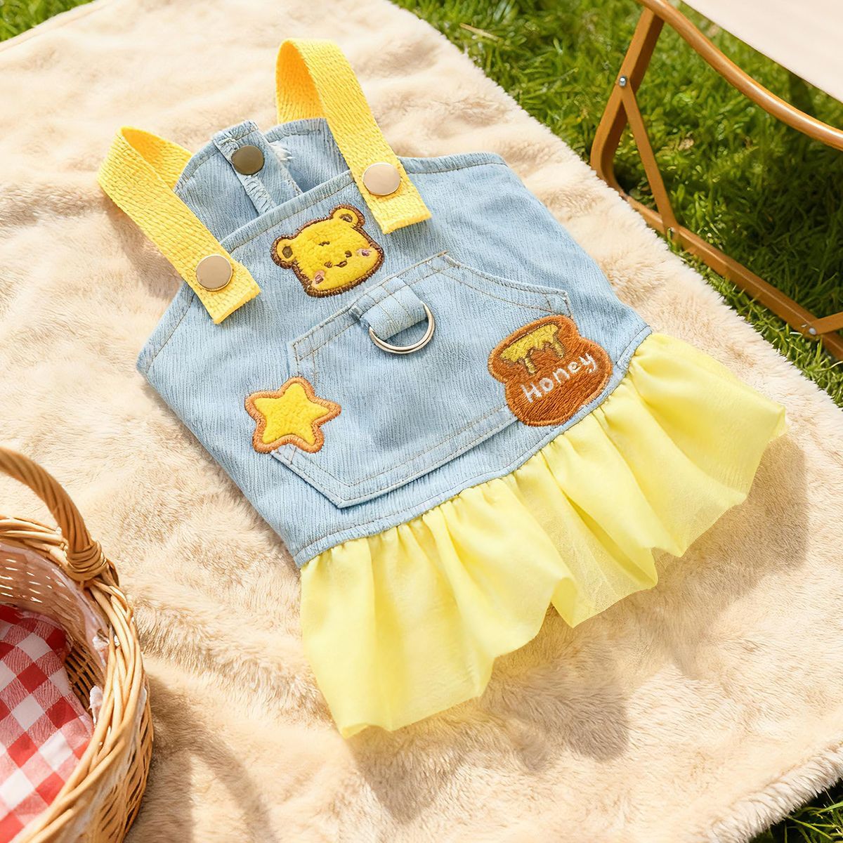 Comfortable Denim Pet Skirt - Star, Bear & Honey Bear Theme for Small Dogs, Puppies & Cats