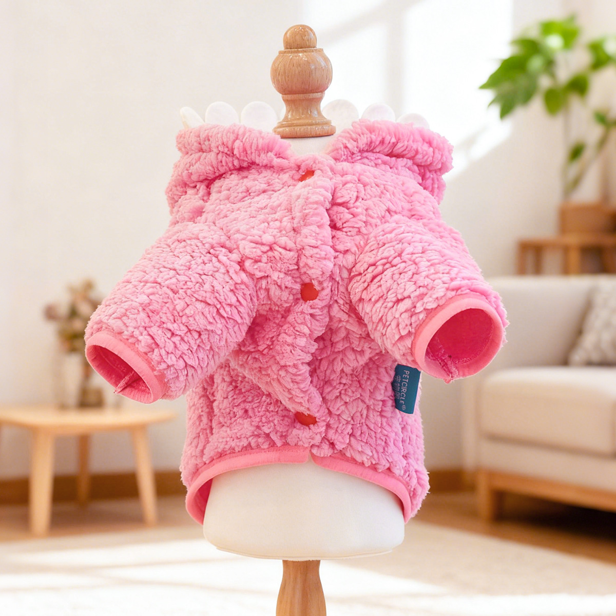 Bellepaw Pet Pink Fluffy Monster Sherpa Vest - Googly Eye & Yellow Feather  Design
