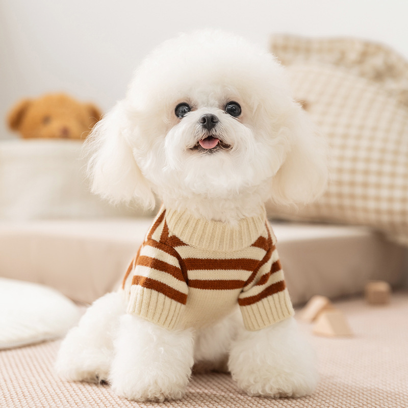 Bellepaw Pet Striped Triple Bear Knit Sweater