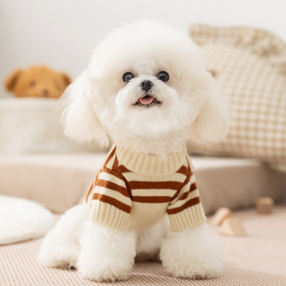 Bellepaw Pet Striped Triple Bear Knit Sweater