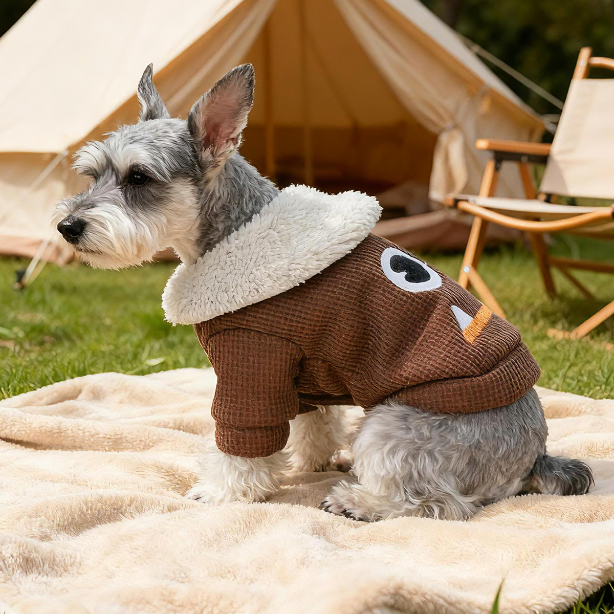 Bellepaw Pet "Googly Eye Monster" Waffle Knit Sherpa Collar Coat