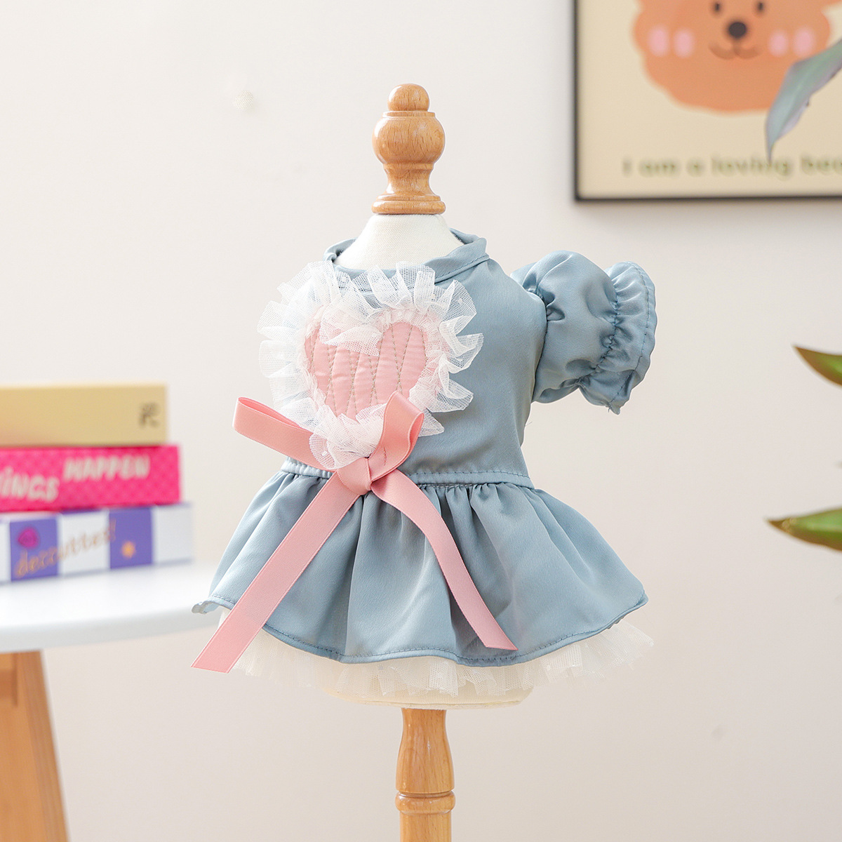 Bellepaw Pet Dusty Blue Sweetheart Lace Dress