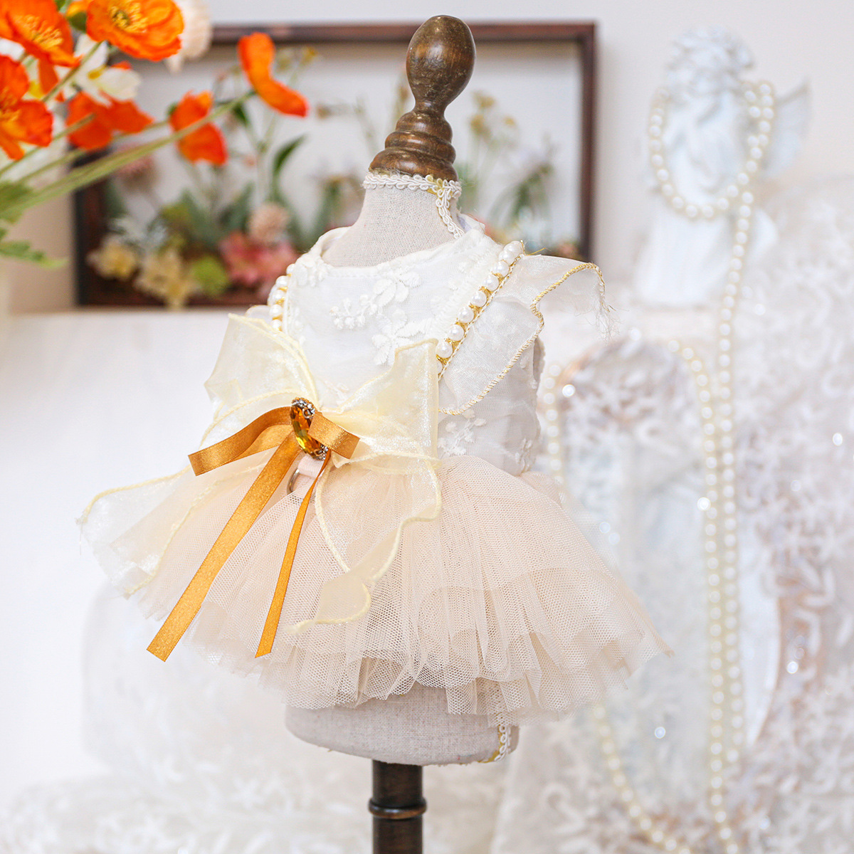 Bellepaw Pet Champagne Gold Royal Princess Tutu Dress
